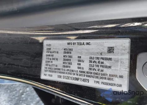 2022 Tesla Model 3 Rear-Wheel Drive из США, поврежденный, VIN 5YJ3E1EA9NF114979